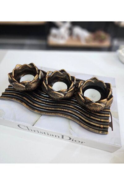 Alba Home Decor Dekoratif sunumluk 4 parça lotus mumluk Seti