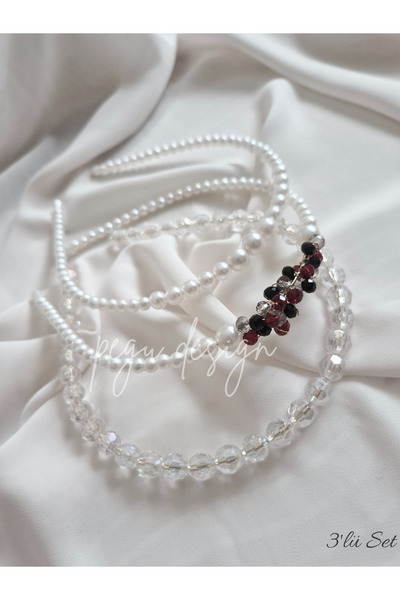 pegu baby collection طقم من 3 قطع من الخرز الكريستالي المقطوع وتاج اللؤلؤ الم...