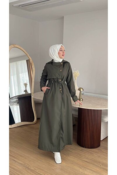 MODA Kadın Düğmeli Trençkot | Kendi Kumaşından Kemerli Model