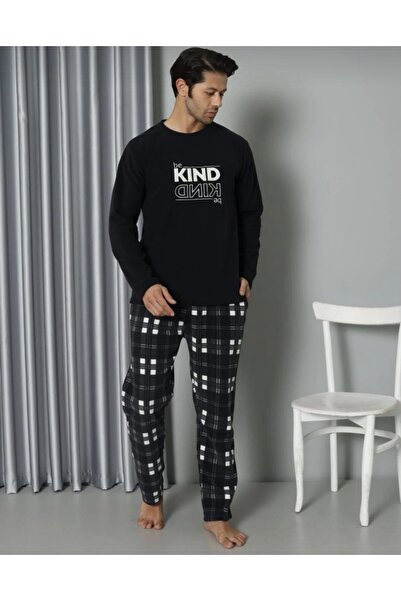 snc Erkek polar pijama takımı yumuşak dokulu ekose desenli