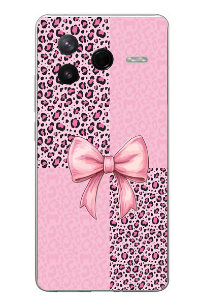 TechTree حافظة سيليكون متوافقة مع Poco F7 Pro بنمط الفهد الوردي وشريط مطبوع