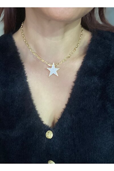Byoz store Star-Tipped Full Zircon Stone Women's Gold Necklace