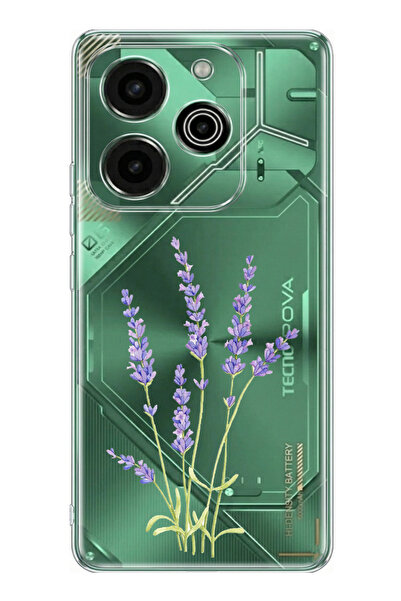 TechTree حافظة سيليكون مطبوع متوافقة مع تصميم زهرة اللافندر من تكنو بوفا 6 برو