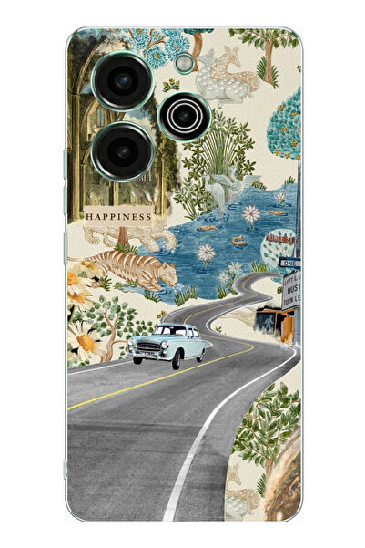 TechTree Tecno Pova 6 Pro Compatible Green Artistic Road Flowers Printed Sili...