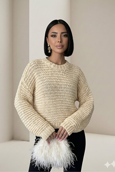 ALFUDO Moda Collection Women's Crew Neck Balloon Sleeve Knitwear Kaza