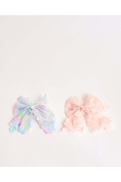 REDTAG Girls Pink And Blue Hair Bow Clip Set (Pack of 2)