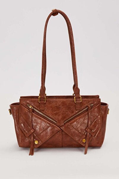 Levidor Dark Brown Cross Zipper Detailed Shoulder Bag