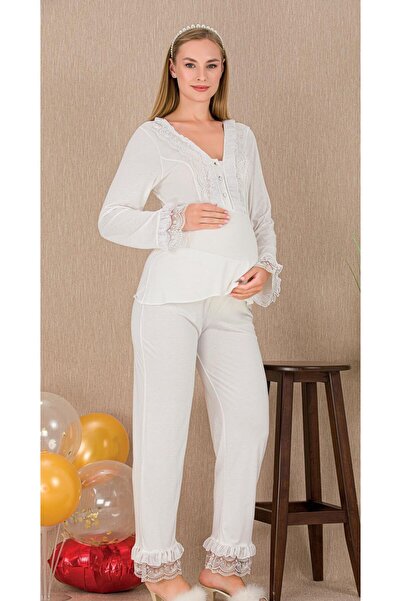 ESPEBA Pregnant Women's Maternity Pajama Set Top and Bottom Two-Piece Lace Trim