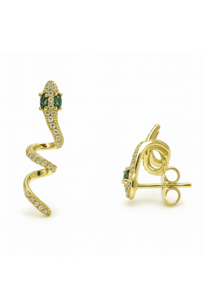 Tesbihane Women's Xuping Steel Earrings - Snake Design - White Zircon Stone -...