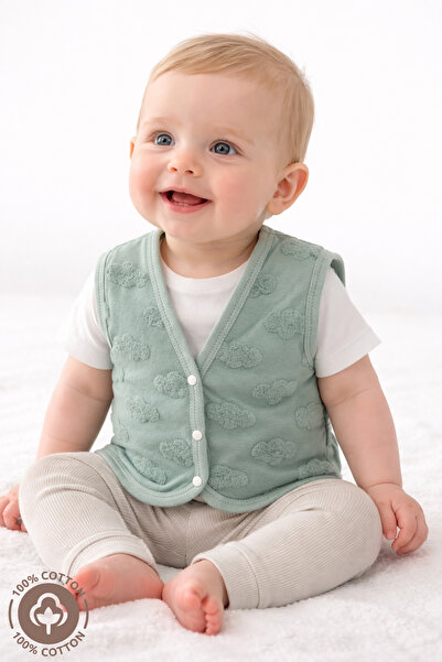 Miniel Unisex Baby Cloud Patterned Organic Cotton Double Layer Lined Baby Vest