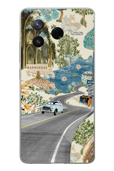 TechTree Poco F7 Pro Compatible Green Artistic Path Flowers Printed Silicone ...