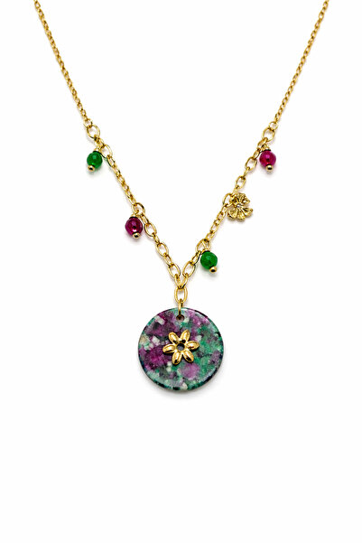 Tasarım Women's Colorful Natural Stone Flower Figured Elegant Necklace