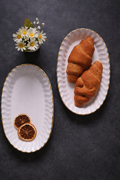 Hilamingo Home 2 Adet Yaldızlı Oval Servis Tabağı , Sunum Tabağı,Salata Tabağı