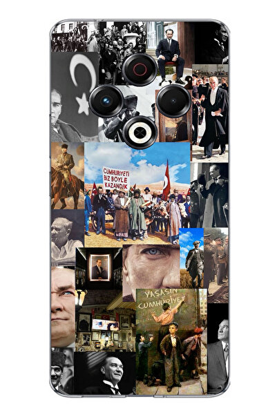 TechTree حافظة سيليكون متوافقة مع هاتف Tecno Spark 30 من أتاتورك ريبابليك مطبوع