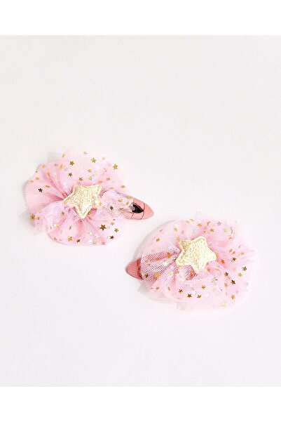 REDTAG Girls Pink Glitter Bow Hair Clip Set (Pack of 2)