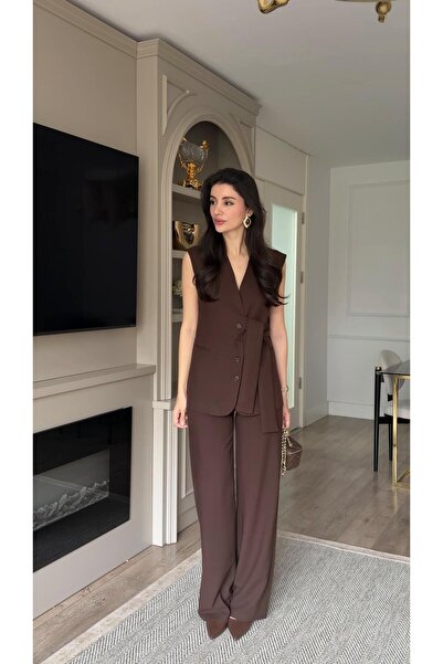 HAZELANNA طقم سترة بنطلون بني