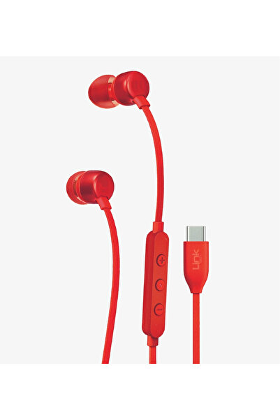 Linktech Ekstra Bass Kablolu Kulaklık , H74 Kırmızı Type-C Mikrofonlu Metal K...