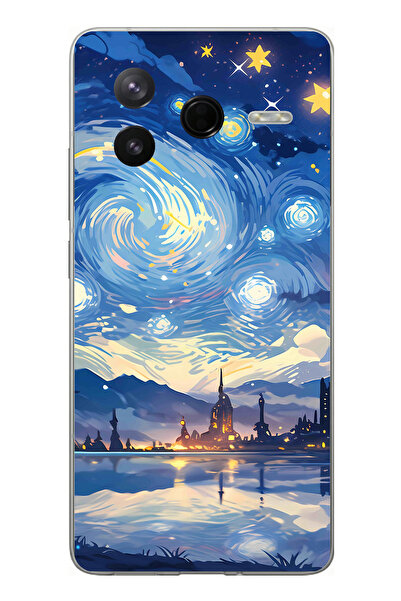 TechTree حافظة سيليكون متوافقة مع Poco F7 Pro بتصميم السماء المرصعة بالنجوم و...