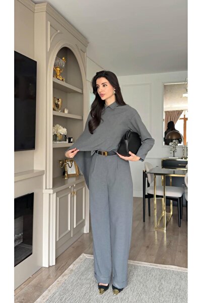 HAZELANNA طقم قميص وبنطلون رمادي