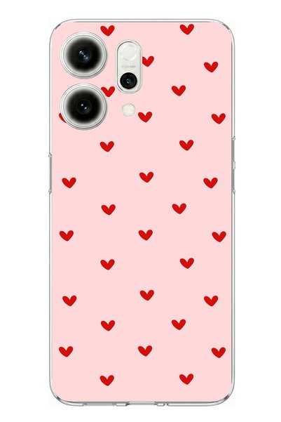 TechTree Oppo Reno 14 5g Compatible Red Tiny Hearts Printed Silicone Case