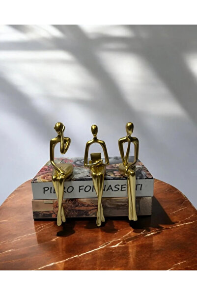 Hanlar Home Modern Figürlü 3'lü Dekoratif Obje Seti (Altın Renk)