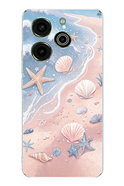 TechTree Tecno Pova 6 Pro Uyumlu Sahil Deniz Kabuğu Baskılı Silikon Kılıf