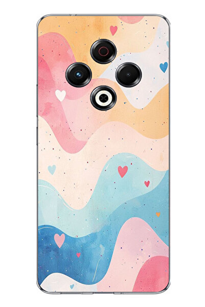 TechTree حافظة سيليكون متوافقة مع تكنو سبارك مطبوع بألوان باستيل متموجة وقلب