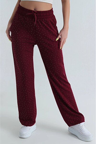 IŞILDA FASHION Crystal stone embroidered sweatpants