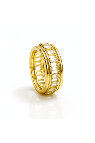 Tesbihane Women's Xuping Steel Ring - Full Round Design - Row of White Zircon...