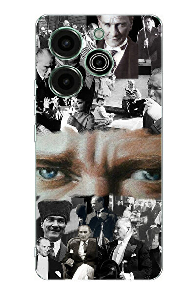 TechTree حافظة سيليكون متوافقة مع هاتف Tecno Pova 6 Pro بألوان أتاتورك كولاج ...