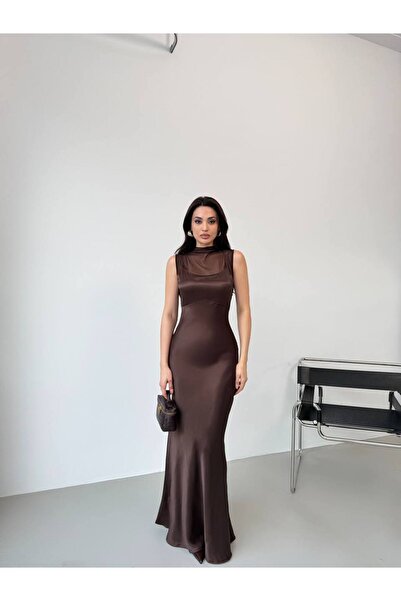 LOCH BUTİK Women's Tulle and Satin Paneled Dress