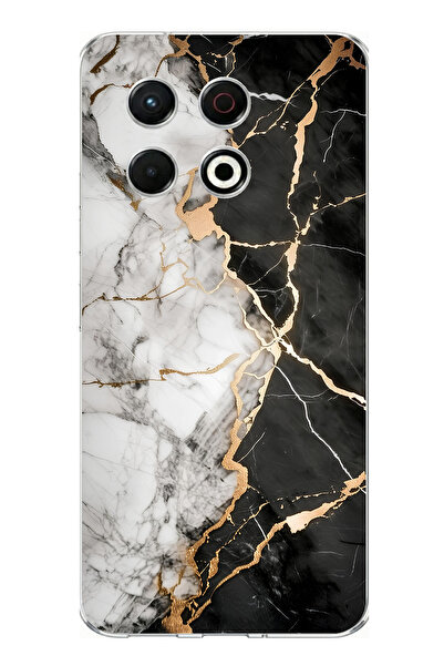 TechTree حافظة سيليكون متوافقة مع تكنو سبارك 30 برو باللون الأسود والأبيض مطبوع