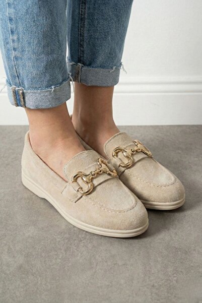 FUGA MODA Lofita Beige Suede Buckle Loafer Ballet Casual Shoes