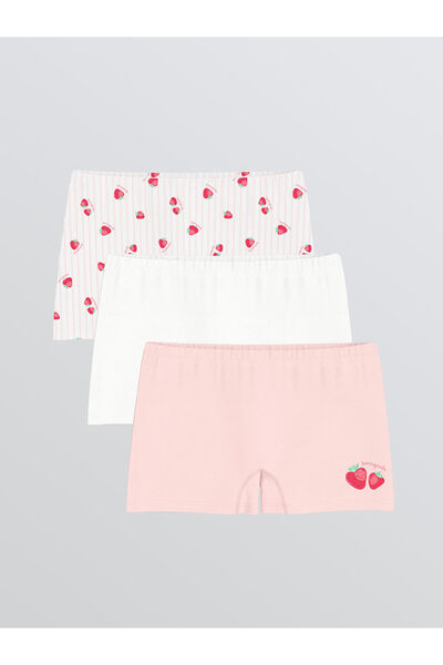 LC Waikiki Pink Strawberry Printed Girls' Boxer 3-Piece