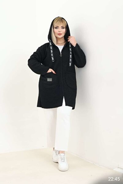 xlargebutik Plus Size Clothing Buckle Fabric Comfortable Stylish Hooded Cardigan