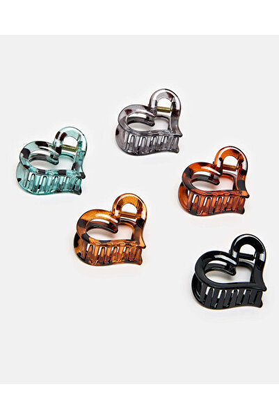 REDTAG Women Assorted Heart Hair Claw (Pack of 5)