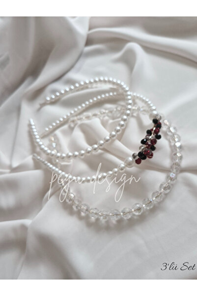 pegu baby collection طقم من 3 قطع من خرز الكريستال اللامع وتاج اللؤلؤ المتسلس...