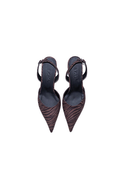 IZEA THE LABEL Mara Zebra Sivri Burun Topuklu Ayakkabı Kitten Heels Kahverengi