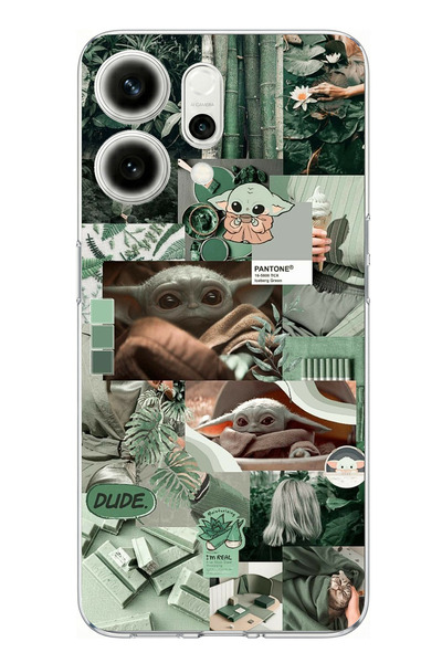 TechTree حافظة سيليكون متوافقة مع هاتف اوبو رينو 14 5G يودا كولاج مطبوع