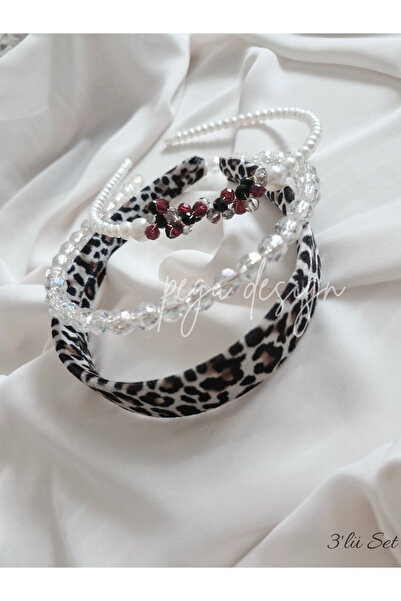 pegu baby collection SET DE 3 CORONĂ DE CATIFEA CU MOTIV LEOPARD ȘI CU PERLE,...