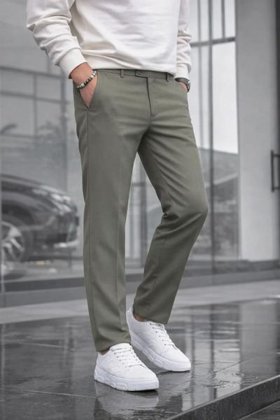 COMBİNE MİCHAİL Men's Straight Fit Cotton Khaki Trousers