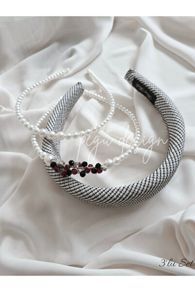 pegu baby collection طقم من 3 قطع من تاج اللؤلؤ المبطن بالإسفنج والمتسلسل، لل...