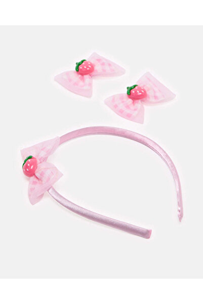 REDTAG طقم ربطة شعر ومشابك شعر وردية اللون للبنات (3 قطع)