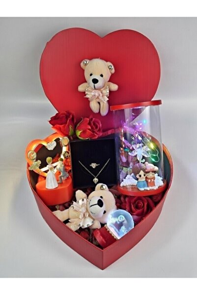 Markasız ucuz Sevgiliye Özel Işıklı Kar Küresi Hediye Kutusu Ayıcık Kırmızı G...