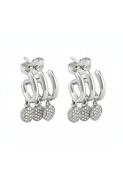 Tesbihane Women's Xuping Steel Earrings - 3 Row Design - Silver Color - White...