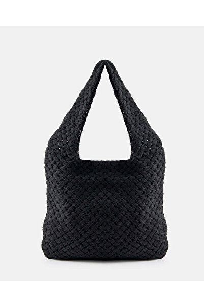 REDTAG Women Black Textured Shopping Bag