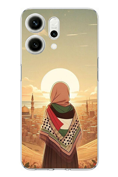 TechTree حافظة سيليكون متوافقة مع هاتف اوبو رينو 14 5G فلسطين ليبرتي جيرل مطبوع