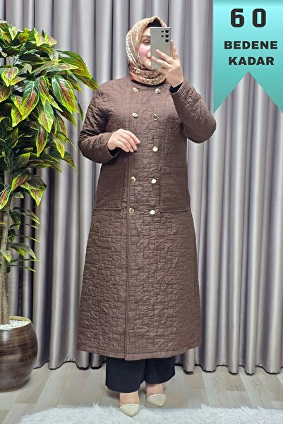 Elmas Tesettür Women's Clothing Plus Size Quilted Metal Buttoned Double-Breas...