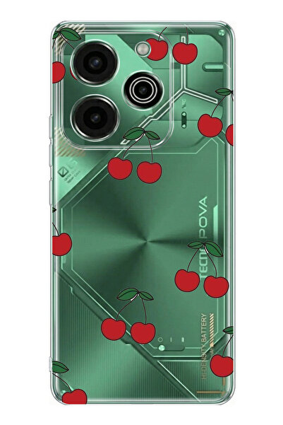 TechTree حافظة سيليكون متوافقة مع تكنو بوفا 6 برو بتصميم الكرز مطبوع