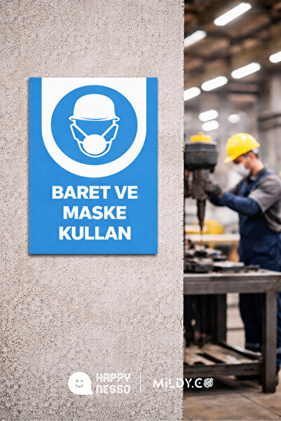 Happynesso لافتة من سلسلة لافتات التحذير بعبارة 'استخدموا الخوذة والقناع' - م...